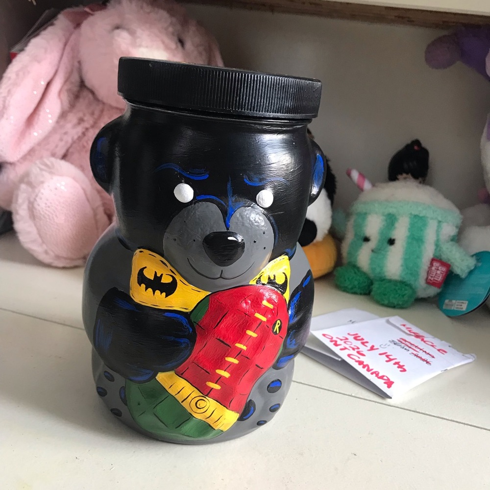 Black Superhero Bear Coin Bank - Kids Toy